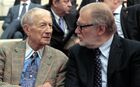 Лауреаты Международной премии за развитие и укрепление гуманитарных связей в странах Балтийского региона "Балтийская звезда" российский поэт Евгений Евтушенко и литовский актер Юозас Будрайтис (слева направо), на церемонии вручения в Эрмитажном театре в Санкт-Петербурге. Место: Россия, Санкт-Петербург. Автор: Алексей Даничев. Вручение Международной премии "Балтийская звезда"