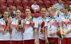 Российские спортсменки, завоевавшие серебряные медали женского турнира по баскетболу на XXVII Всемирной летней Универсиаде 2013 в Казани, на церемонии награждения. Место: Россия, Республика Татарстан, Казань. Автор: Григорий Соколов/РИА Новости. Универсиада. 10-й день. Баскетбол. Женщины. Финалы
