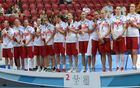 Российские спортсменки, завоевавшие серебряные медали женского турнира по баскетболу на XXVII Всемирной летней Универсиаде 2013 в Казани, на церемонии награждения. Место: Россия, Республика Татарстан, Казань. Автор: Григорий Соколов/РИА Новости. Универсиада. 10-й день. Баскетбол. Женщины. Финалы