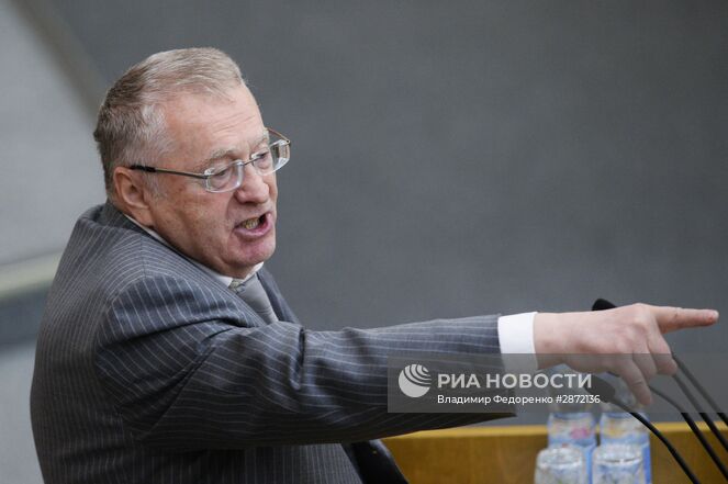 Руководитель фракции ЛДПР Владимир Жириновский выступает на пленарном заседании Госдумы РФ. Место: Россия, Москва. Автор: Владимир Федоренко/РИА Новости. Пленарное заседание Госдумы РФ