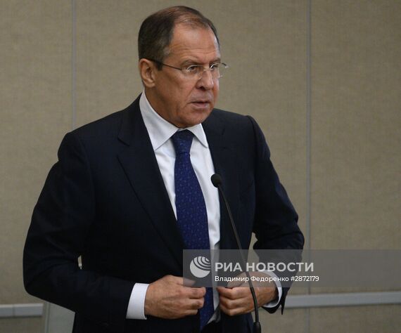 Министр иностранных дел РФ Сергей Лавров во время "правительственного часа" на заседании Государственной Думы РФ. Место: Россия, Москва. Автор: Владимир Федоренко/РИА Новости. Пленарное заседание Госдумы РФ