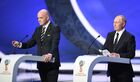 1 декабря 2017. Президент РФ Владимир Путин и президент FIFA Джанни Инфантино (слева) на финальной жеребьёвке чемпионата мира по футболу ФИФА 2018 в Государственном Кремлёвском дворце. Место: Россия, Москва. Автор: Владимир Астапкович/РИА Новости. Президент РФ В. Путин принял участие в финальной жеребьёвке ЧМ по футболу ФИФА 2018 в России