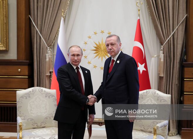 3 апреля 2018. Президент РФ Владимир Путин и президент Турецкой Республики Реджеп Тайип Эрдоган (справа) во время встречи в Анкаре. Место: Турция, Анкара. Автор: Михаил Климентьев/РИА Новости. Визит президента РФ В. Путина в Турцию