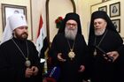 Митрополит Волоколамский, председатель Отдела внешних церковных связей Московского патриархата Иларион, патриарх Антиохийский и всего Востока Иоанн Х, митрополит Филиппопольский Нифон (слева направо) во время встречи в рамках визита делегации российских религиозных деятелей в Сирию. Место: Сирия, Дамаск. Автор: Михаил Воскресенский/РИА Новости. Визит делегации российских религиозных деятелей в Сирию