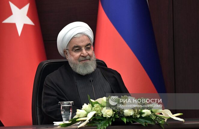 16 сентября 2019. Президент Ирана Хасан Рухани на пресс-конференции по итогам V встречи глав государств - гарантов Астанинского процесса содействия сирийскому урегулированию. Место: Турция, Анкара. Автор: Алексей Никольский/РИА Новости. Рабочий визит президента РФ В. Путина в Турцию