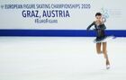 Анна Щербакова (Россия) выступает с короткой программой в соревнованиях среди женщин на чемпионате Европы по фигурному катанию. Место: Австрия, Грац. Автор: Александр Вильф/РИА Новости. Фигурное катание. Чемпионат Европы. Женщины. Короткая программа