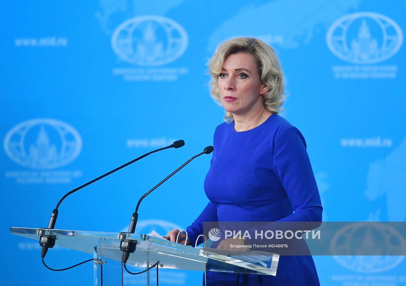 Официальный представитель Министерства иностранных дел России Мария Захарова во время брифинга в Москве. Место: Россия, Москва. Автор: Владимир Песня/РИА Новости. Брифинг официального представителя МИД России М. Захаровой