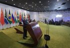 14 ноября 2019. Президент РФ Владимир Путин выступает во время встречи лидеров стран БРИКС с членами Делового совета БРИКС и руководством Нового банка развитияю во дворце "Итамарати". Место: Бразилия, Бразилиа. Автор: Алексей Дружинин. Президент РФ В. Путин на саммите БРИКС в Бразилии