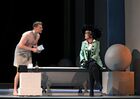 Актриса Вера Алентова в роли Хелены Рубинштейн и актер Дмитрий Власкин в роли Патрика О' Хиггинса в сцене спектакля-бенефиса Веры Алентовой "Мадам Рубинштейн" в постановке художественного руководителя театра Евгения Писарева, приуроченного к 80-летию народной артистки России, в театре им. Пушкина в Москве. Место: Россия. Автор: Владимир Федоренко/РИА Новости. Спектакль-бенефис В. Алентовой "Мадам Рубинштейн"