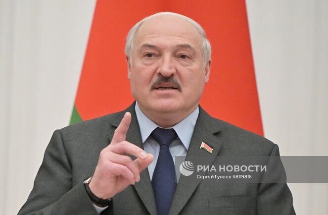 18 февраля 2022. Президент Белоруссии Александр Лукашенко на пресс-конференции по итогам переговоров в Москве с президентом РФ Владимиром Путиным. Место: Россия, Москва. Автор: Сергей Гунеев/РИА Новости. Президент РФ В. Путин провел переговоры с президентом Белоруссии А. Лукашенко