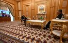 29 июня 2022. Президент РФ Владимир Путин и председатель Халк Маслахаты Туркменистана Гурбангулы Бердымухамедов (справа) во время встречи на полях шестого Каспийского саммита в Ашхабаде. Место: Туркменистан, Ашхабад. Автор: Дмитрий Азаров/РИА Новости. Президент РФ В. Путин принял участие в шестом Каспийском саммите
